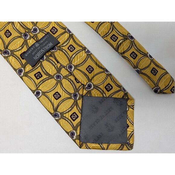 ROBERT TALBOTT BEST OF CLASS SILK TIE YELLOW GREEN GEOMETRIC SATIN TEXTURED 4" - Picture 3 of 3